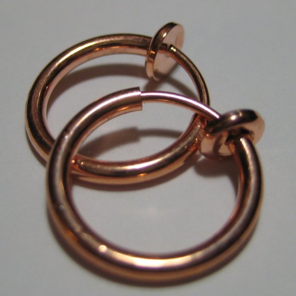NEW 2-18k Rose Gold Plate Spring-Fake Cheater Nose-Lip-Ear Rings No Pain! - Picture 3 of 6